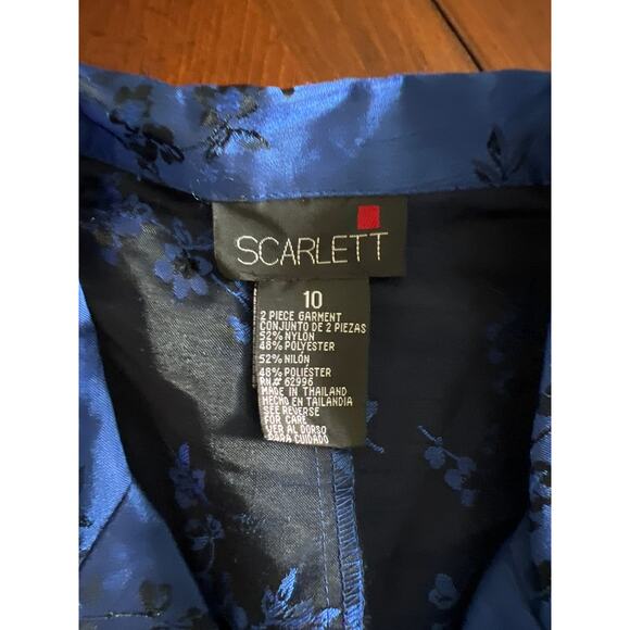 Scarlett Blue and Black Floral Print Jacket Top & Skirt Vintage 2 Piece Size 10 - Picture 6 of 10